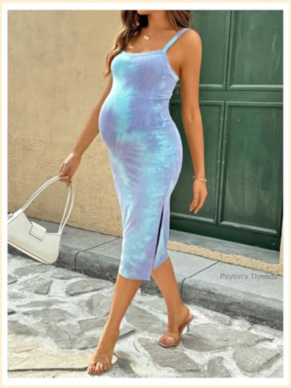 Sleeveless Maternity Bodycon Midi Dress with Slit Thigh - Picture 5 of 6